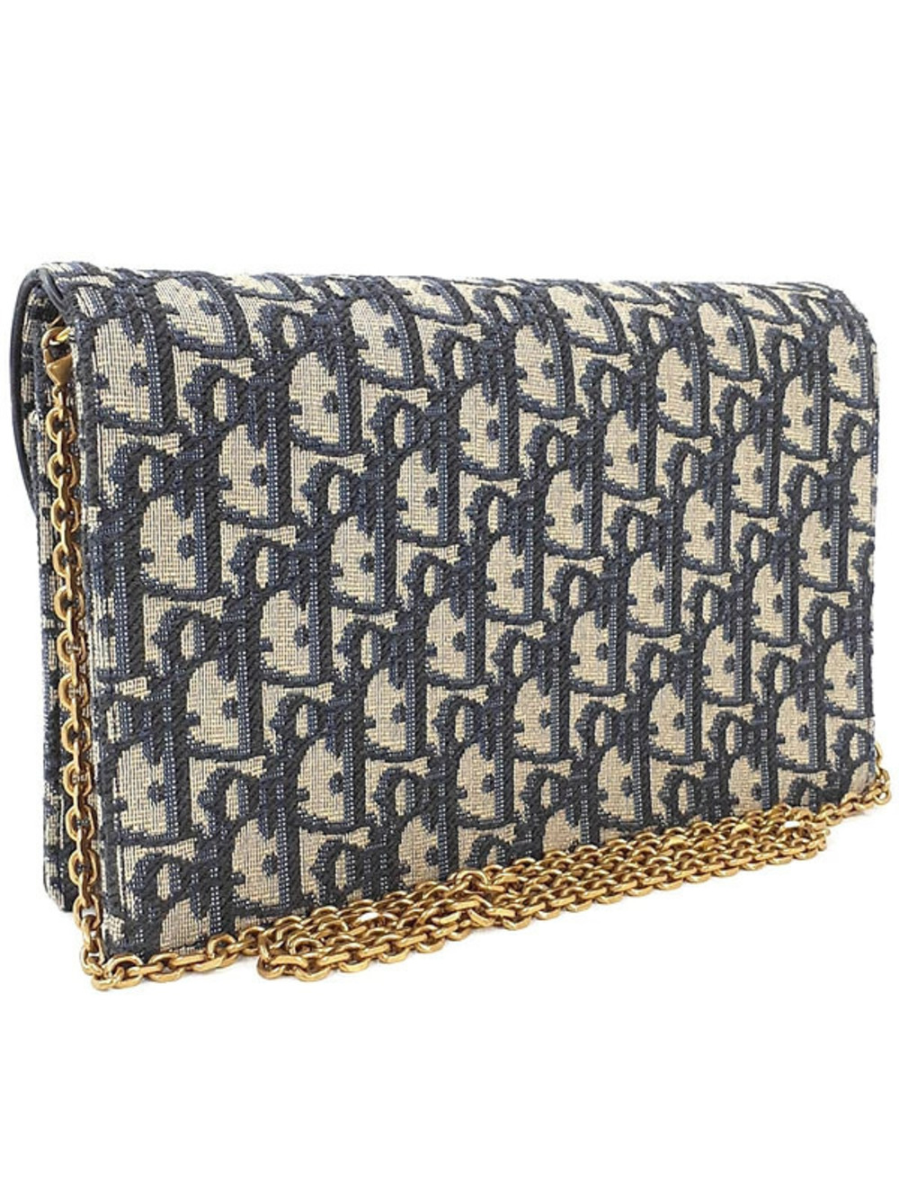 Dior Oblique Christian Chain Clutch Wallet Saddle Pouch Blue